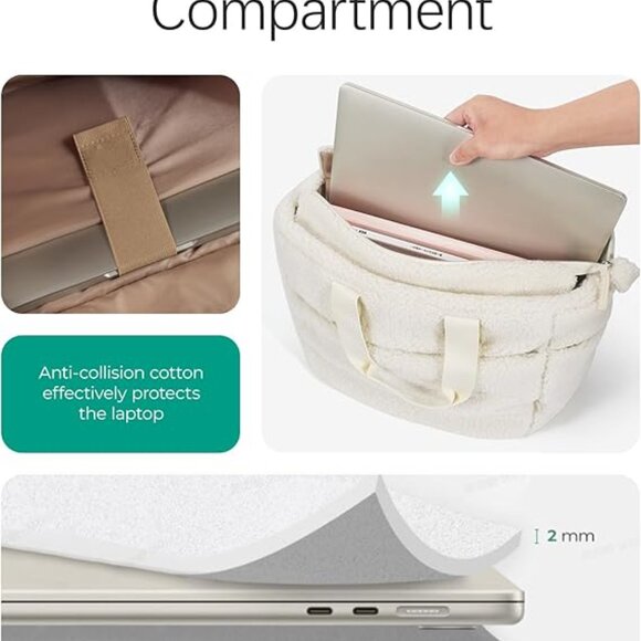 BAGSMART Plush Tote Bag for Women, Fluffy Top Handle Bags with Zipper Front Zip - Picture 5 of 5